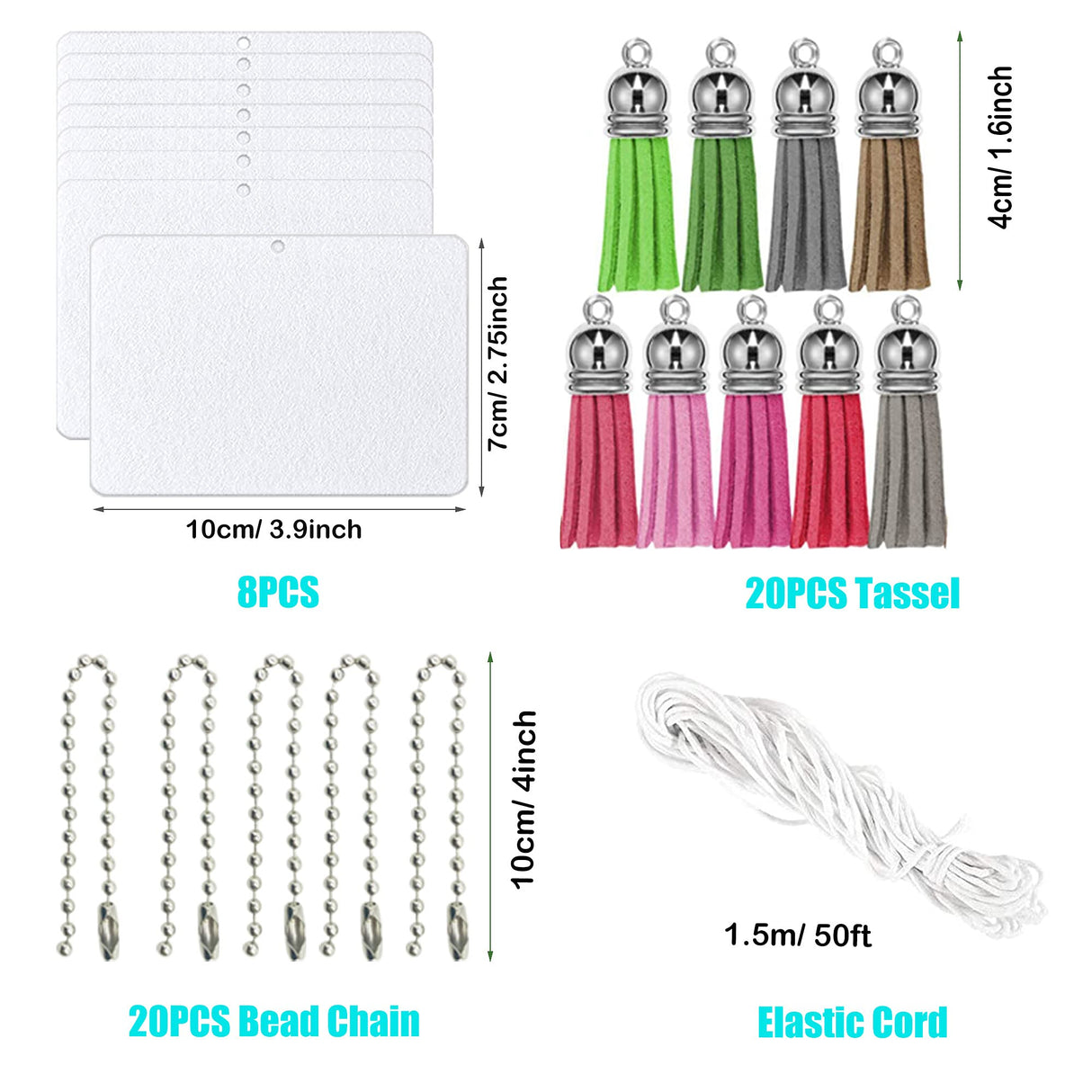 Allazone 160 PCS Sublimation Air Freshener Sheet Set 100 PCS 10 Shape Car Scented Hanging Sheets Felt Air Freshener with Rope, Tassel, Wave Bead Chain for Car Home Use and Decor Allazone