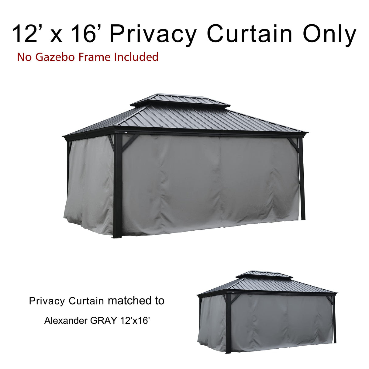 Kozyard Gazebo Privacy Curtain Outdoor Waterproof Sidewall for Hardtop Gazebo, OEM Replacement for Patio Gazebo Curtains for Alexander, Caesar, Rosana and Apollo Model (12ft x 16ft, Gray) Kozyard