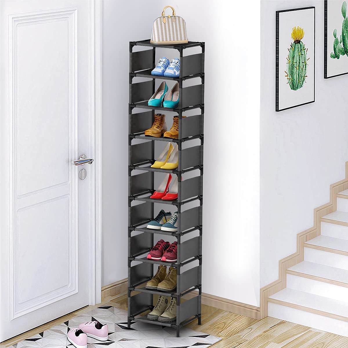 esonstyle 10 Tiers Shoe Rack, Space Saving Shoe Shelf Organizer, Tall Narrow Shoe Rack for Door Entryway, Closet esonstyle