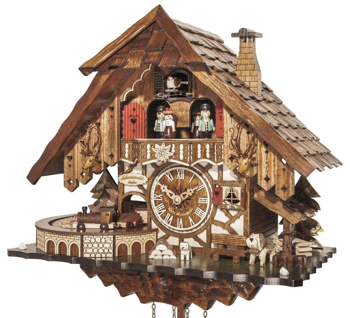 Engstler Quartz Cuckoo Clock Black Forest House with Music, Dancers and Moving Train EN 48710 QMT Engstler