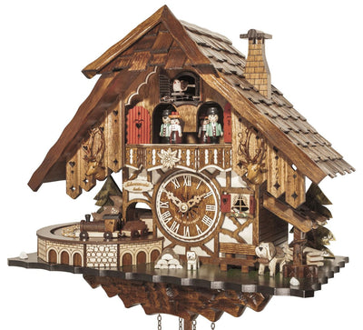 Engstler Quartz Cuckoo Clock Black Forest House with Music, Dancers and Moving Train EN 48710 QMT