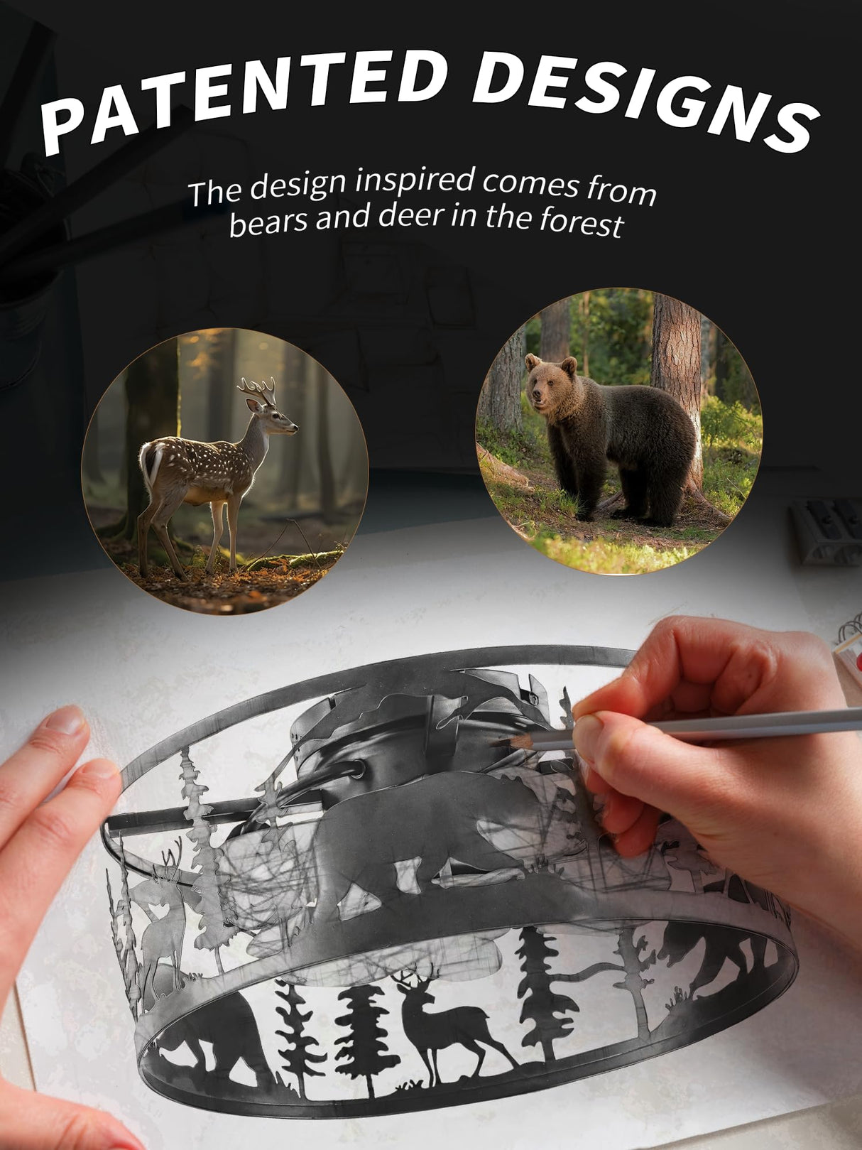 YEDAORL Farmhouse Caged Ceiling Fans with Lights and Remote Control,Rustic Black Chandelier Fan with Bear Deer Design,Flush Mount Low Profile Fandelier for Bedroom,Dining Living Room,Foyer YEDAORL