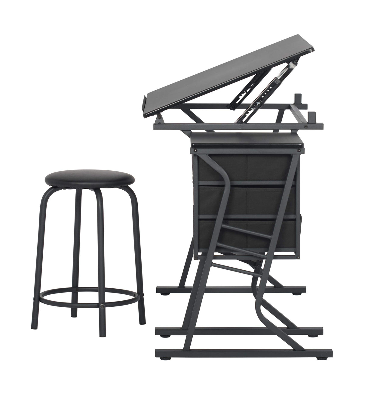 SD Studio Designs 2 Piece Eclipse Ultra Center/Drawing Table with Stool, Angle Adjustable Top, Storage Shelves, and Drawers SD STUDIO DESIGNS