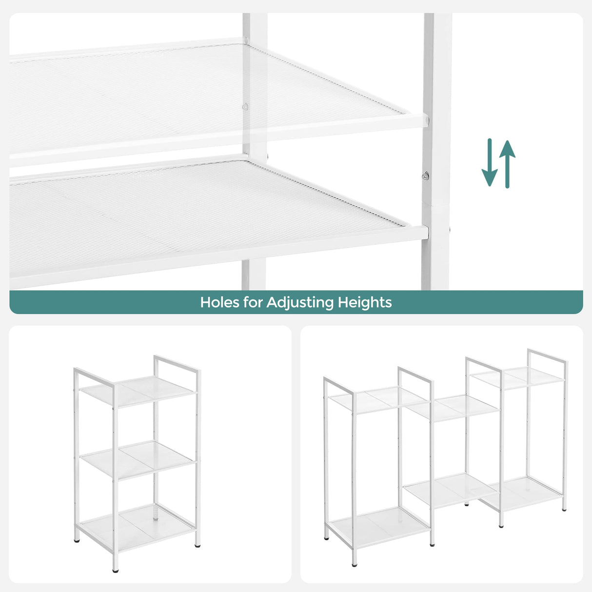 SONGMICS 3-Tier Storage Rack, Bathroom Shelf, Extendable Plant Stand with Adjustable Shelf, for Bathroom, Living Room, Balcony, Kitchen, White UBSC033W01, 11.8 x 15 x 28.4 Inches SONGMICS