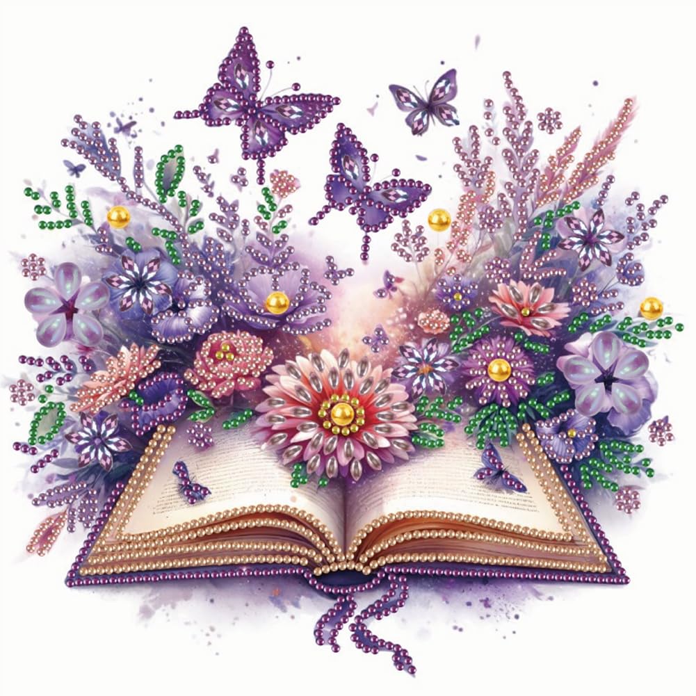 Acudotr Diamond Painting Kits for Adults Book, 5D Special Shape Diamond Art Kits for Beginners, Crystal Rhinestones Diamond Painting for Home Wall Decoration, Flower, 12×12 Inch Acudotr