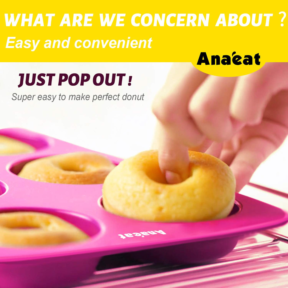 Anaeat 3 Pack Donut Pan Silicone Baking Mold, Just Pop Out! Non-Stick Doughnuts Baking Pans BPA Free for 6 Full-Size Donuts, Muffin, Cake Biscuit Bagels - Oven & Dishwasher Safe (Multicolor) Anaeat