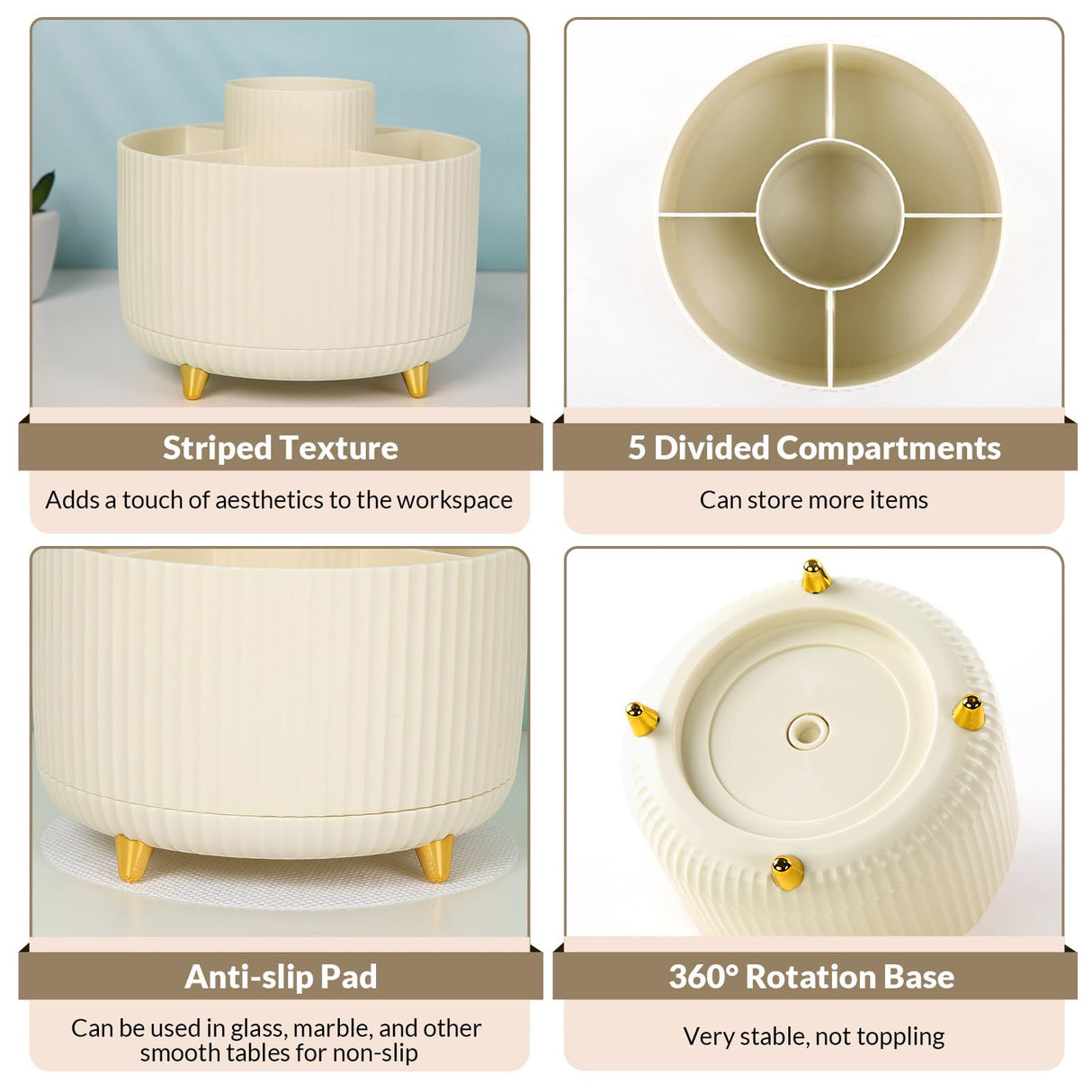 SKYDUE 360 Rotating Plastic Desk Pen Organizer with 5 Slots, Dual-Purpose Art Supply Pencil Cup for Office, School, Home SKYDUE