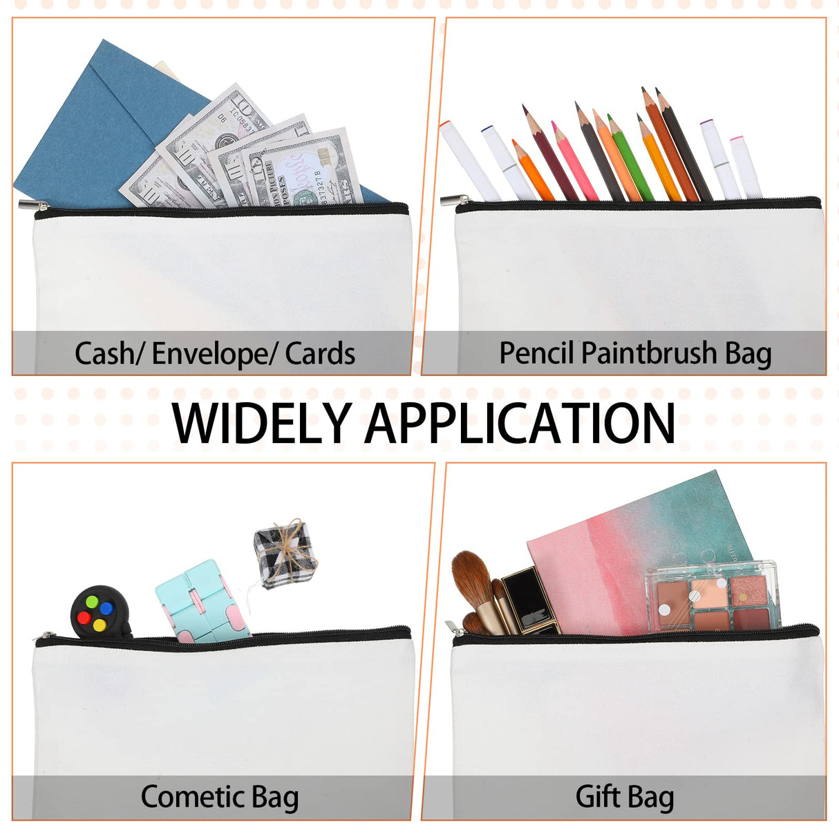 Inbagi 30 Pieces Canvas Makeup Bags Bulk Black and White Cosmetics Bag with Zipper Blank DIY Cosmetic Pouch Multipurpose Canvas Travel Toiletry Bag for Travel Pen Pencil Cosmetic Storage Inbagi