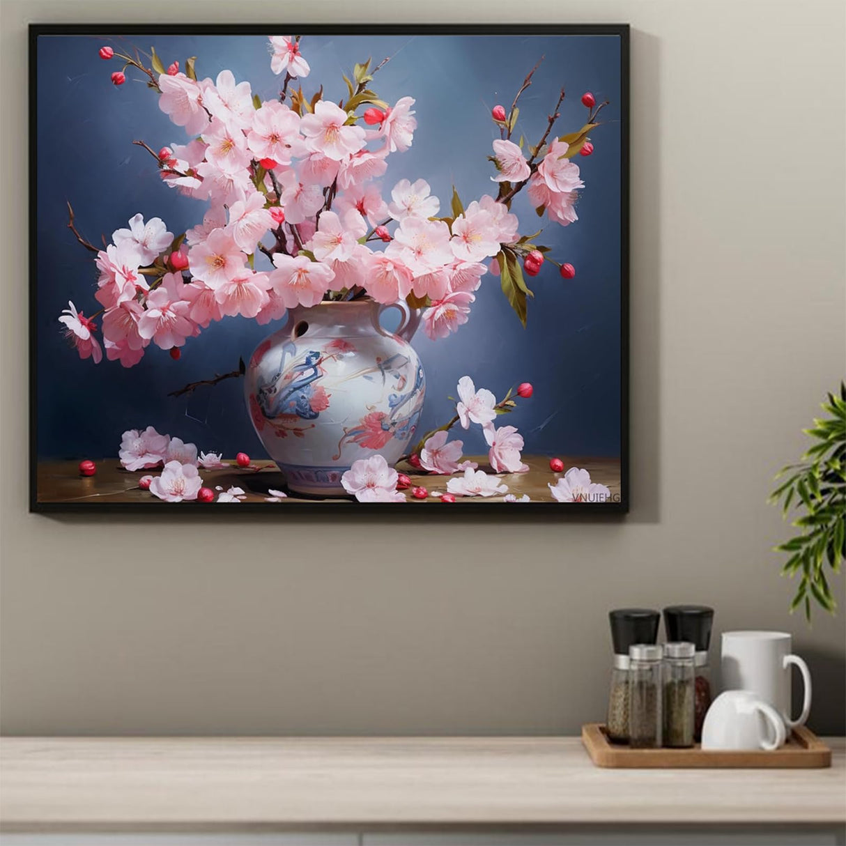 VNUIEHG Cherries Blossoms Painting by Numbers DIY Kit Painti by Number Art Design Canvas Flowers Painting by Numbers Painting Kit Home Hobby, 40x50cm No Frame VNUIEHG