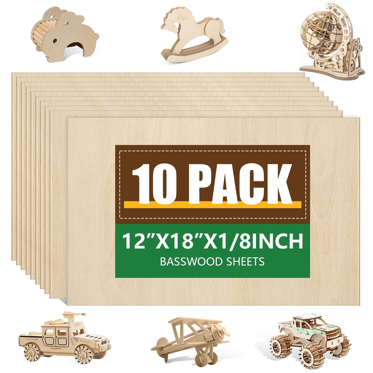 10 Pack Basswood Sheets12x18x1/8 Inch, Unfinished Wood for Crafts, 3mm Basswood for Laser Cutting & Engraving, Wood Burining,Architectural Models, Wood Board for Painting. ESRICH