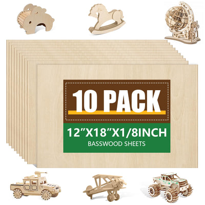 10 Pack Basswood Sheets12x18x1/8 Inch, Unfinished Wood for Crafts, 3mm Basswood for Laser Cutting & Engraving, Wood Burining,Architectural Models, Wood Board for Painting.