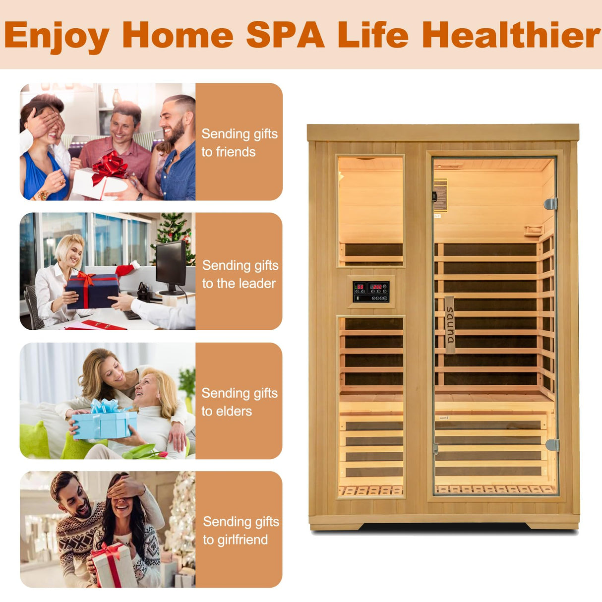 Far Infrared Sauna,Canadian Hemlock 2 Person Wooden Dry Sauna Room for Home with Dual Control Panel and MP3 Controller, Time and Temp Pre-Set,8 Carbon Panels,Led Reading Lamp,Valentine's Day Gift DWKWE