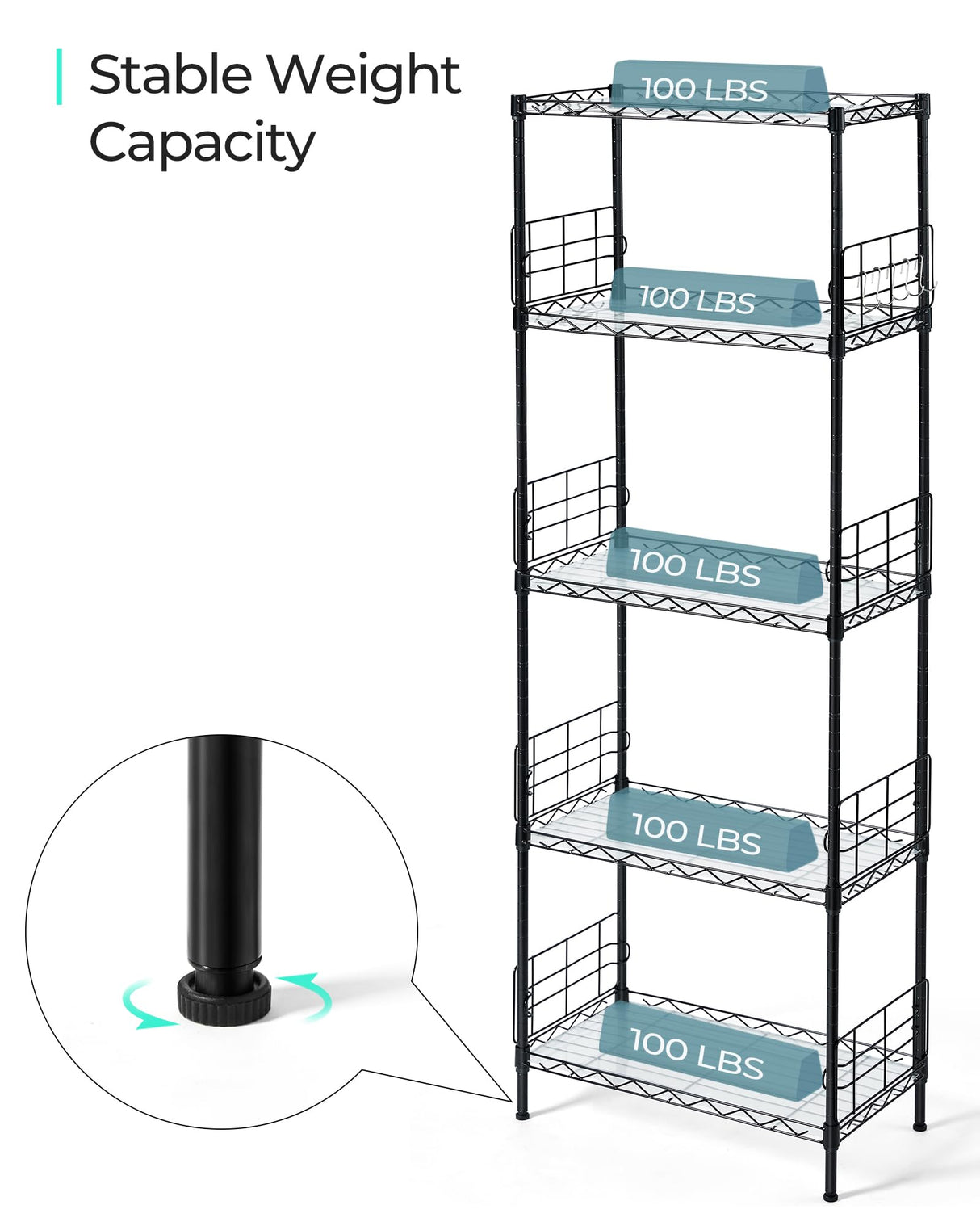 LINSY HOME Pantry Storage Shelves, 5-Tier Adjustable Heavy Duty Metal Storage Shelf, 59" Tall Standing Shelf, Upgrade Steel Wire Rack Organizer for Kitchen, Bathroom, Garage, Living Room, Black LINSY HOME