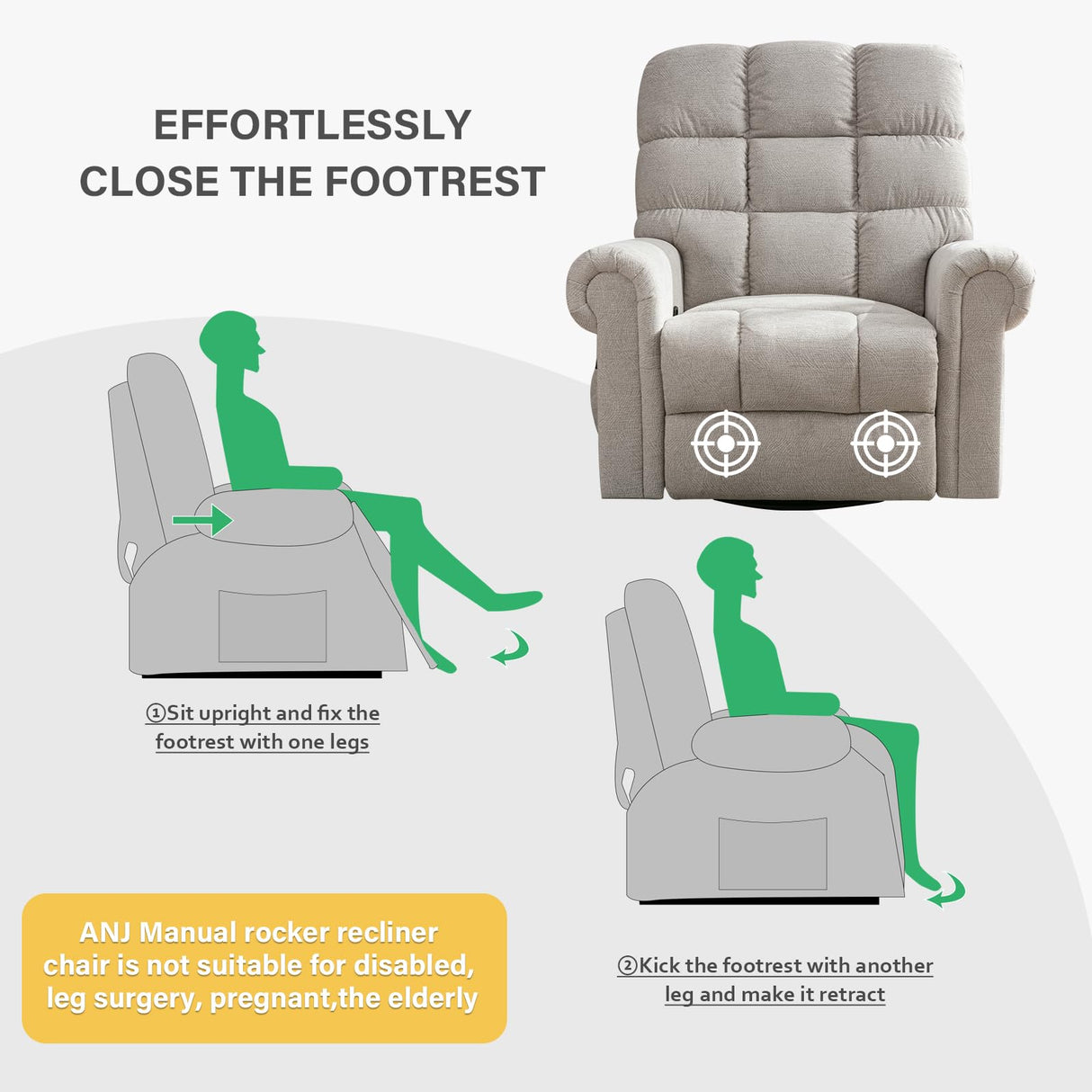 ANJ Oversized Rocker Recliner Chair with Massage and Heat, Manual Overstuffed Swivel Recliners for Big Man, Large Glider Rocking Reclining Chairs for Nursery, Living Room, Cream White ANJ