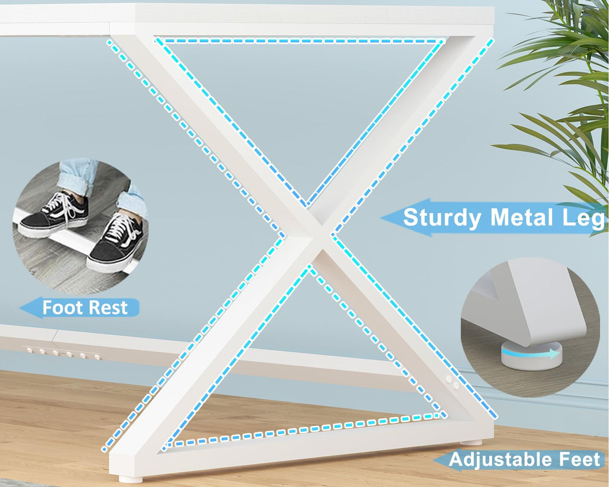 LVB 70.8" Long Desk, Modern Large White Computer Desk for Home Office Work, Wood Metal Computer Table for Writing Study in Bedroom, Simple Gaming Desk for 2 Monitor Workstation, White Oak, 70 in LVB