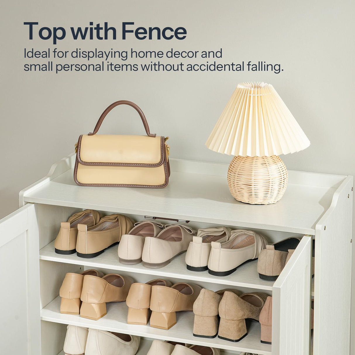 HOOBRO Shoe Cabinet, 5-Tier Shoe Storage Organizer with Doors, Wooden Shoe Cabinet Storage for Entryway, Freestanding Shoe Rack Cabinet with 3 Adjustable Shelves for Hallway, Gold and White DW41SC01 HOOBRO