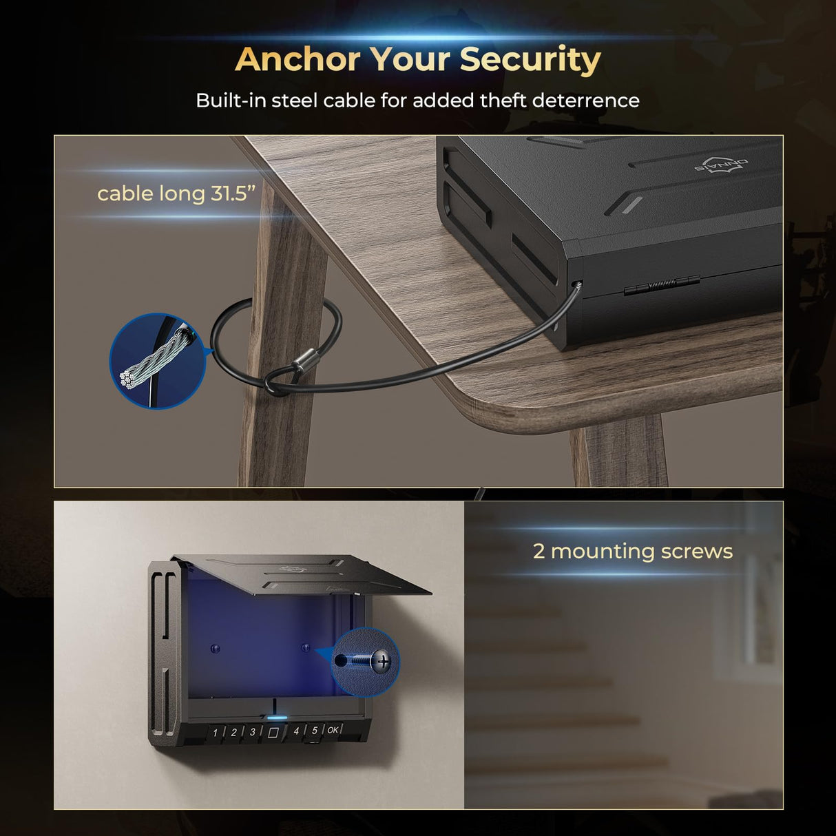 ONNAIS Iron PRO Biometric Gun Safe for Handgun: Swift Entry Gun Lock Box Featuring with Interior Light and Emergency Power Supply: Pistol Safe for Home, Bedside, Nightstand, and Car ONNAIS