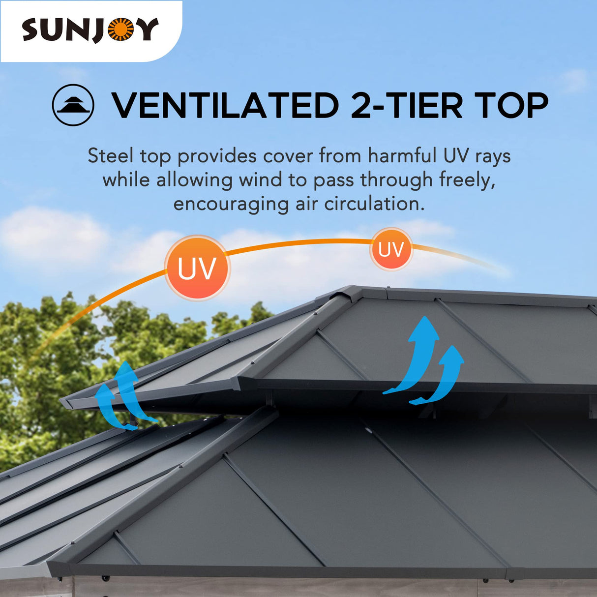 Sunjoy 12 x 16 ft. Wood Gazebo, Outdoor Patio Hardtop Gazebo, Standard Cedar Framed Wooden Gazebo with 2-Tier Metal Roof, Suitable for Patios, Lawn and Backyard, Matte Black Roof + Gray Wood Frame Sunjoy