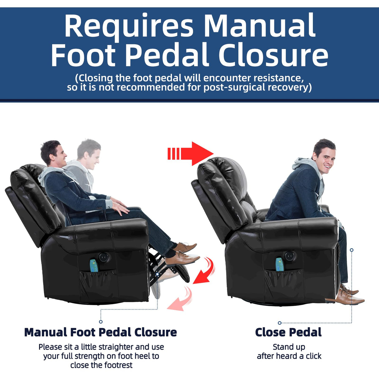 SOCIALCOMFY Swivel Rocker Recliner Chair with Heat and Vibration, 360° Swivel Glider Rocker Manual Reclining Chair, Massage Rocking Recliners with Side Pockets & USB Ports for Living Room, Black SOCIALCOMFY