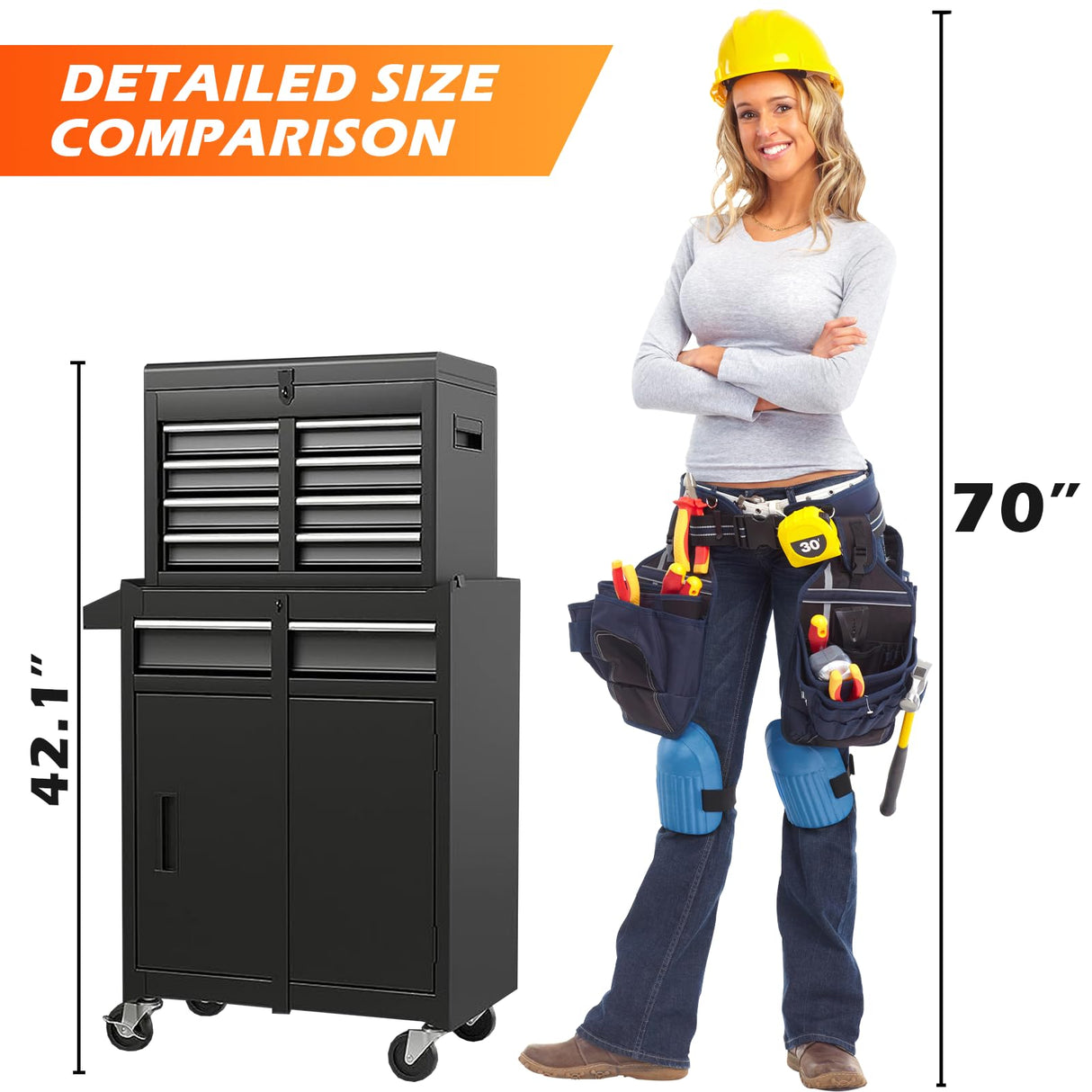 SumKea Tool Box with Wheels, 5 Drawer Rolling Tool Chest, Tool Box for Garage with and Side Handles Detachable Storage Cabinet Rolling Tool Box, for Garage Workshop, Black SumKea