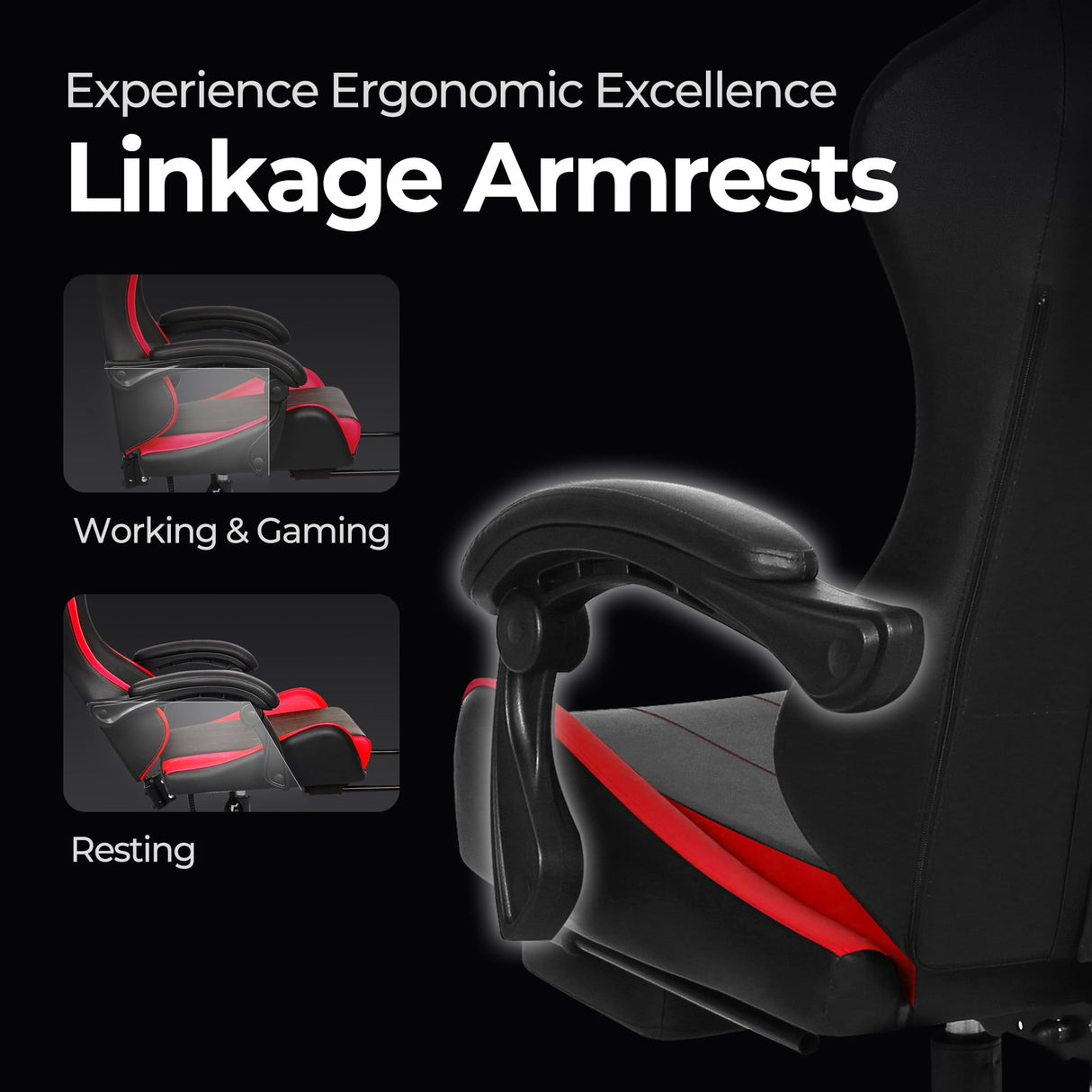 N-GEN Video Gaming Chair with Footrest High Back Ergonomic Comfortable Office Computer Desk with Lumbar Support Height Adjustable with PU Leather Recliner for Adults Women Men (Red) NEO CHAIR