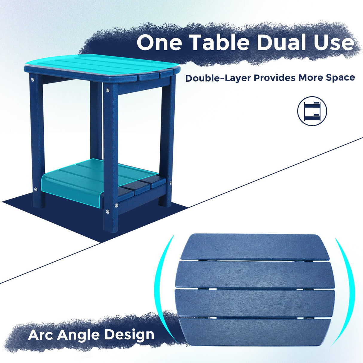 GARDENSTAR Adirondack Square Outdoor Side Table,2-Tier Storage Patio Side Table, HDPE End Tables for Backyard Pool Porch Garden Lawn(Blue) GARDENSTAR