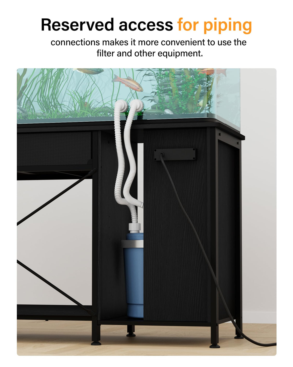 FILKO 40-50 Gallon Fish Tank Stand: Sturdy Aquarium Stand with Storage for 40-50 Gallon Fish Tank - Metal Terrarium Table Cabinet with Power Outlet for Reptile Turtle (40-50 gallon) FILKO