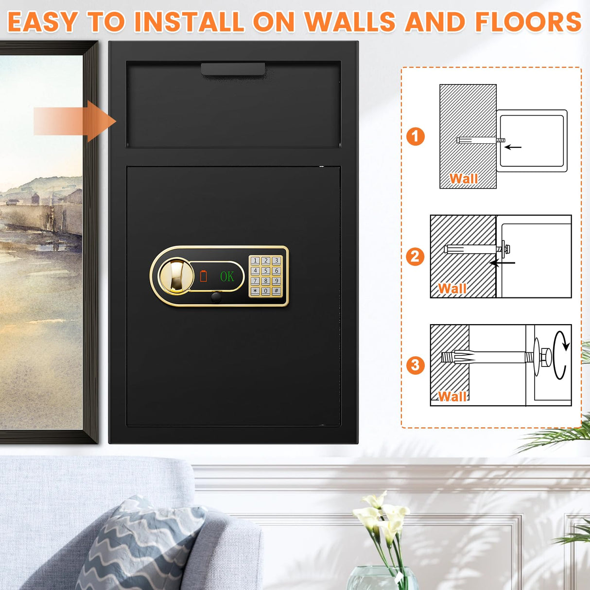 3.6 cu ft Large Fireproof Drop Safe Box for Business, Anti-Theft Money Drop Slot Safes with Digital Keypad and Spare Keys, Heavy-duty Cash Depository Lock Safe for Home Office Retail Store Business Tiskgg