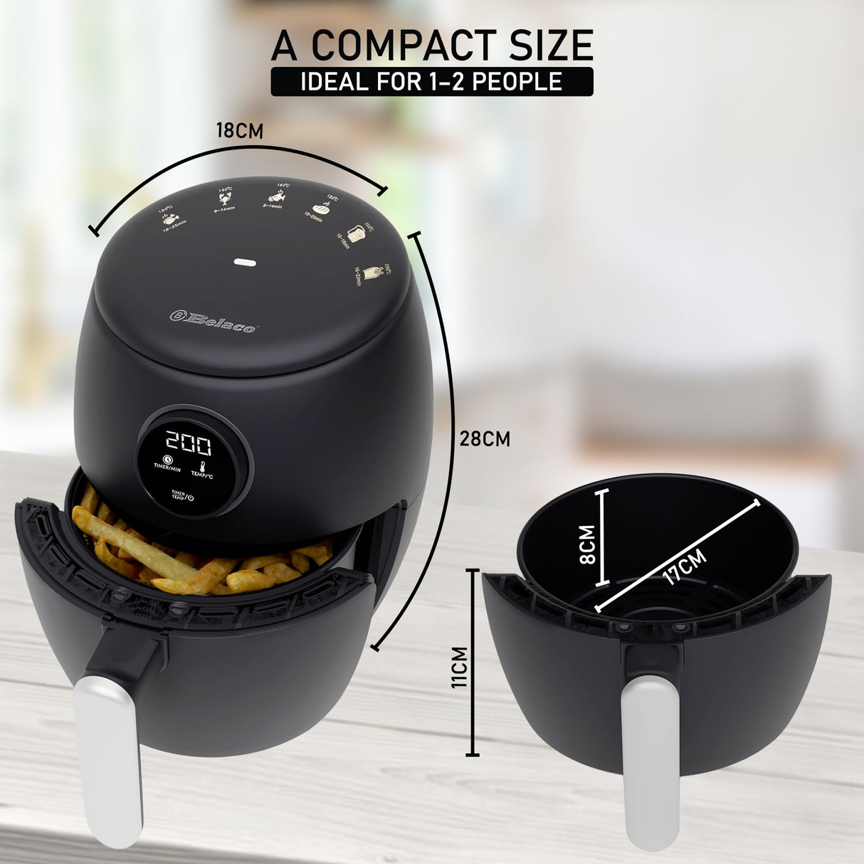 Belaco Air Fryer, 2.1Qt Digital Display, Rapid Air Circulation, Air Fryers, 60 Min Timer, Small Air Fryer, Adjustable Temperature, Dishwasher Safe Basket BEL-AF-02 Belaco