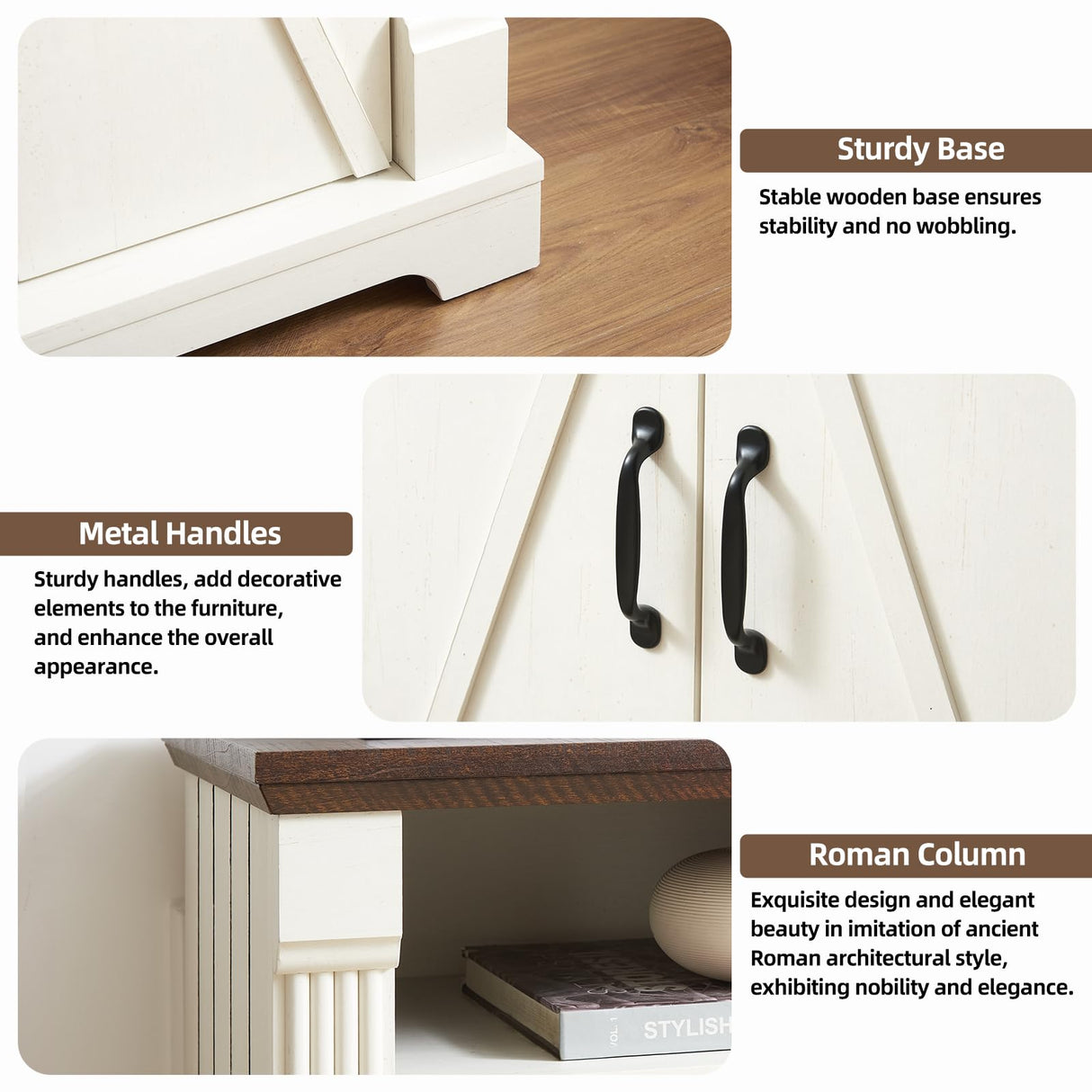 BuildHom 24" Farmhouse Storage Cabinet – Antique White Freestanding Buffet Sideboard with Barn Doors, Adjustable Shelf, Small Coffee Bar for Kitchen, Bathroom & Living Room BuildHom