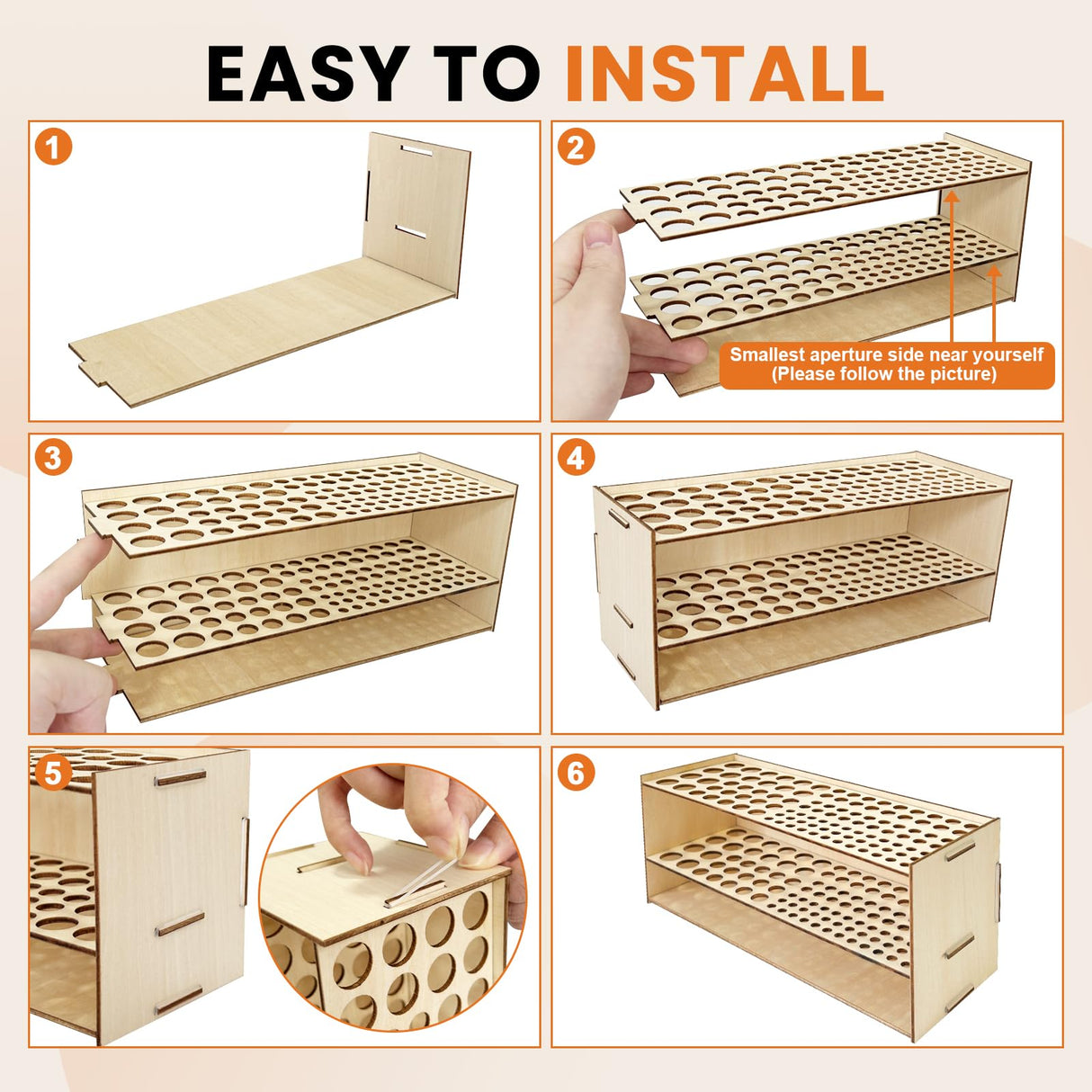 HESHUYU Wooden Paint Brush Holder 105 Holes Paintbrush Holder Organizer Paint Brush Stand Rack with Silicone Rings for Pens Pencils Artist HESHUYU