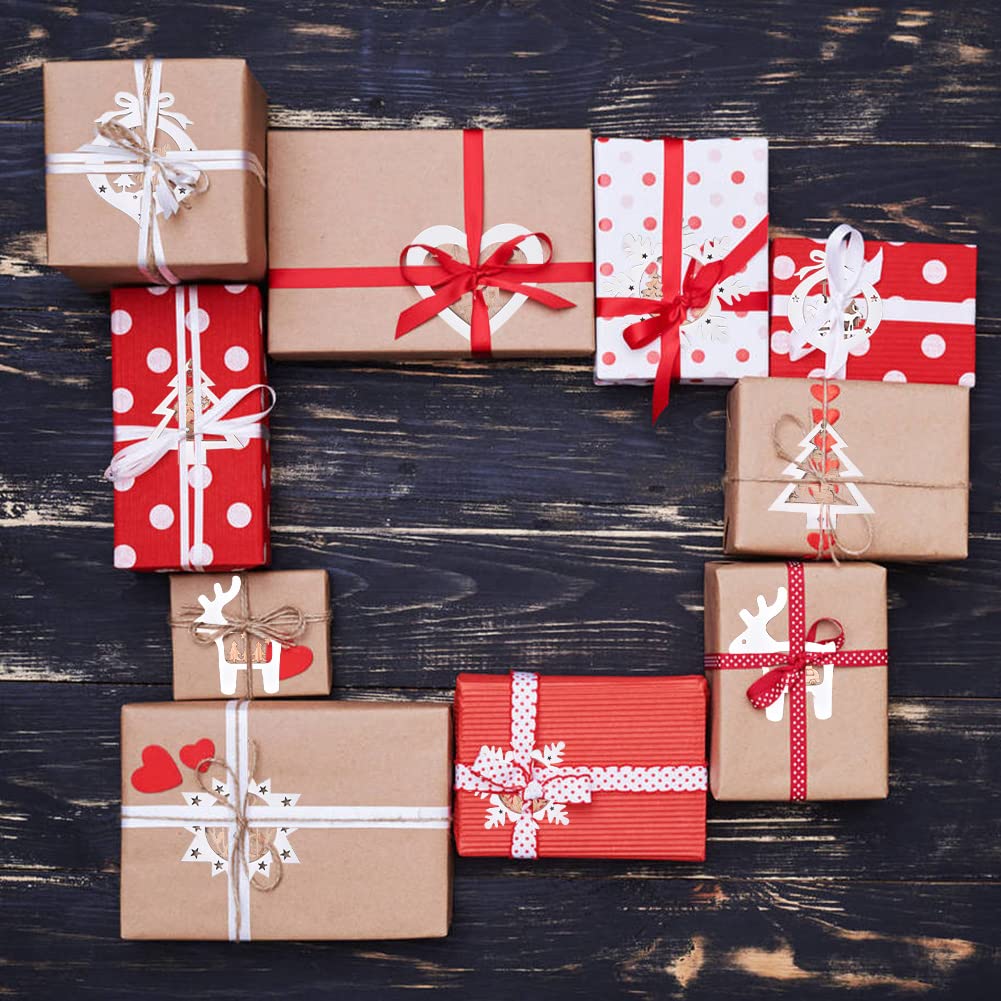 IDATOO Christmas Tree Ornaments Set of 24 Wooden Craved Hanging Craft Decorations for Winter Wonderland, 3D Rustic Farmhouse Christmas Ornaments Holiday Decor for Christmas Tree Home Office (White) IDATOO