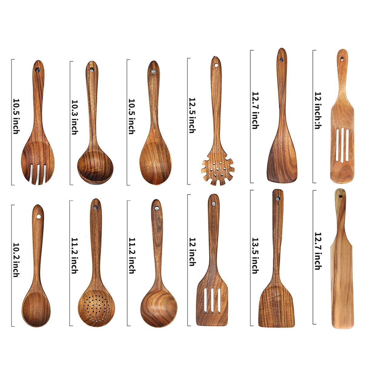 Wooden Spoons for Cooking,12 Pack Wooden Utensils for Cooking Wooden Kitchen Utensils Set Wooden Cooking Utensils Natural Teak Wooden Spatulas for Cooking BOKALAKA