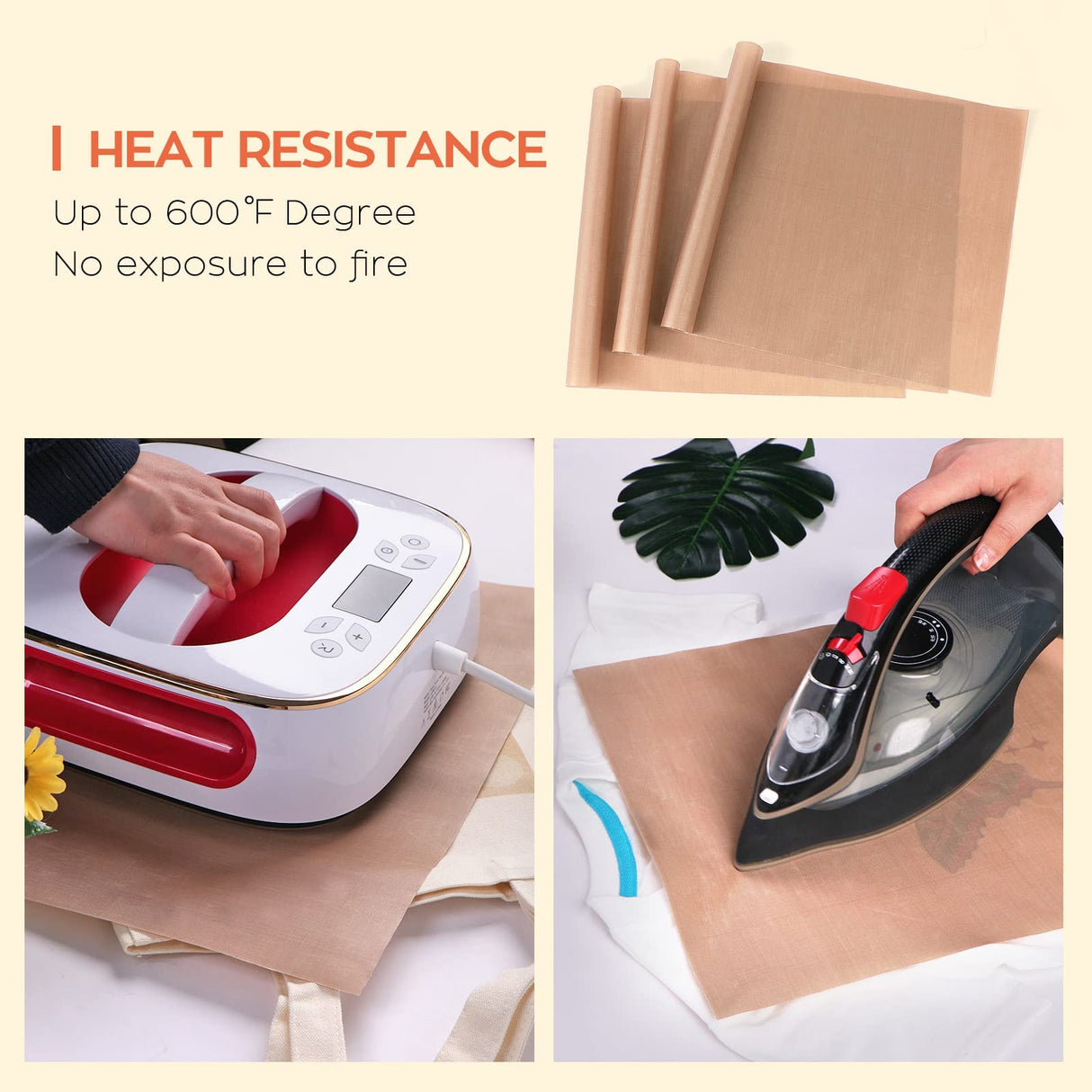 HTVRONT Auto Heat Press Machine for T Shirts - Heat Press 15x15 & Teflon Sheets for Heat Press - 3 Pack Non Stick PTFE Teflon Sheet Reusable 12 x 16" HTVRONT