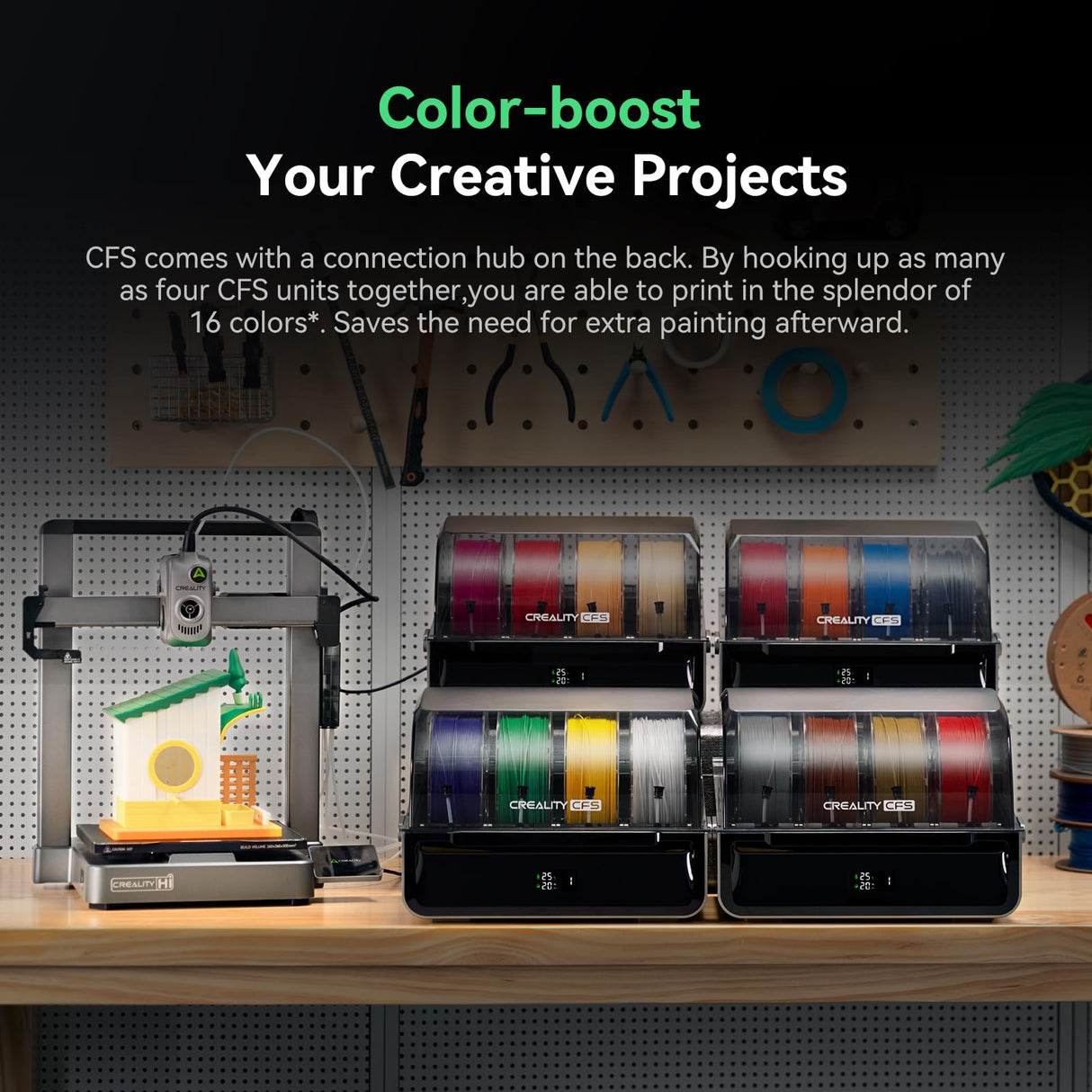 Creality Hi Combo 3D Printer, Multi Color 3D Printer with CFS, 500mm/s High Speed Auto-Leveling Automatic Filament Reading Clog-Free Extruder 95% Pre-Assemble All-Metal Body 10.24×10.24×11.81inch Creality