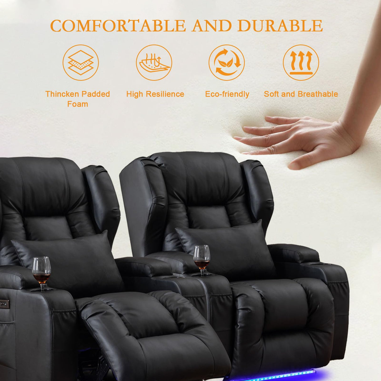 Oprisen Power Recliner Chair Overstuffed Home Theater Seating w/Heat Massage Electric Movie Gaming Sofa Reclining Sleeper Chair with LED Light/Lumbar Pillow/USB Port/Cup Holders Oprisen