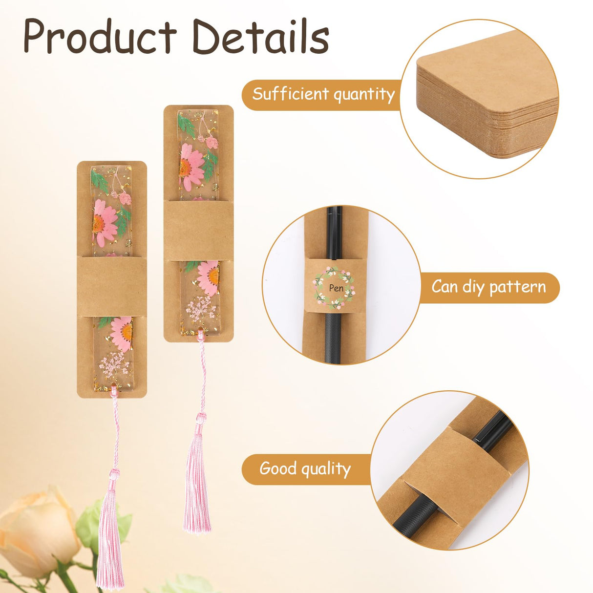 50 Pack Resin Bookmark Holder, 5.9 x 1.8 Inches Kraft Bookmark Sleeves Acrylic Bookmark Packaging Case Sublimation Bookmark Blank Sleeves for Display Wrapping Packaging Supplies Party Favor Gift Mozeat Lens