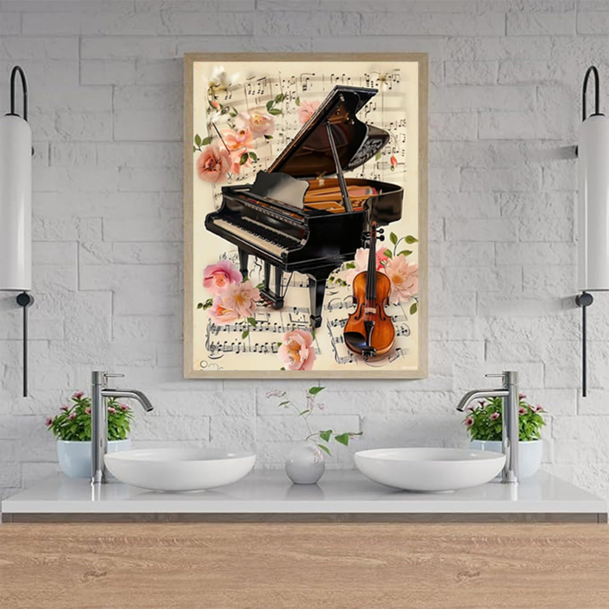 Piano Violin Diamond Painting Kits for Adults, Musical Instruments Diamond Painting Art Kit for Adult, 5D Full Drill Painting by Diamonds Art for Home Leisure and Wall Decoration Gifts 12x16 Inch JXAVAXDE