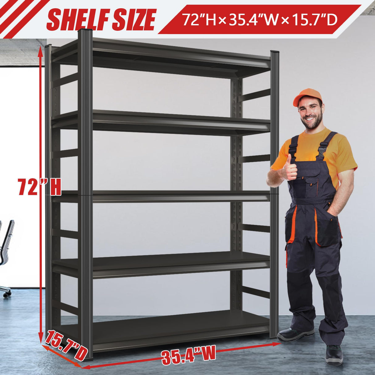 72" H, 3000 lb. Heavy Duty Storage Shelving Unit | Adjustable 5-Tier Metal Garage Storage Shelves | Easy to Assemble, Storage Shelves for Basements and Garages, 72 "H*36 "W*16 "D Metallitrend