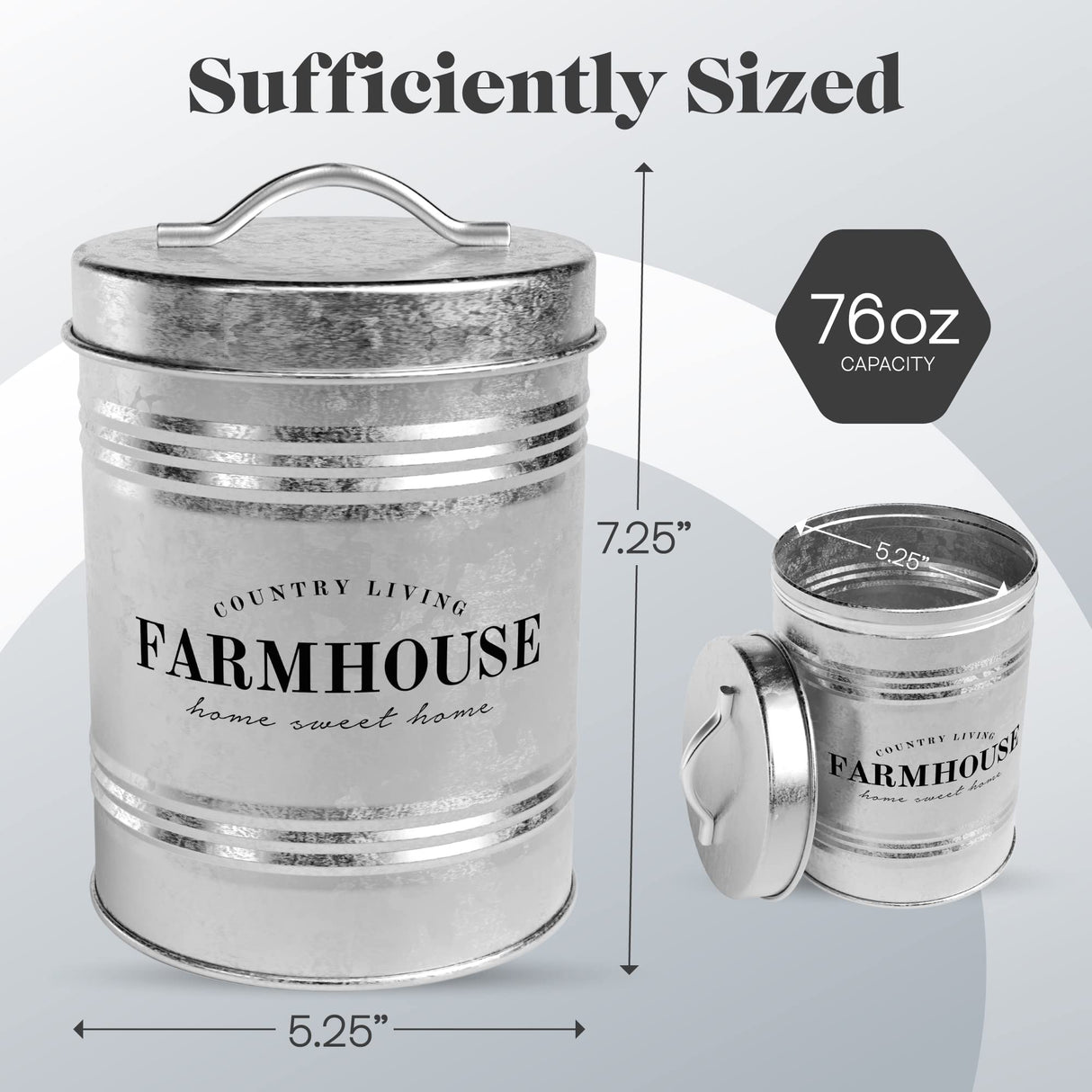 Amici Home Farmhouse Galvanized Canister | Dry Food Storage Container | Airtight Lid | 76 Oz Capacity | Farmhouse Décor | Rustic Metal Canister for Kitchen Countertop Amici Home