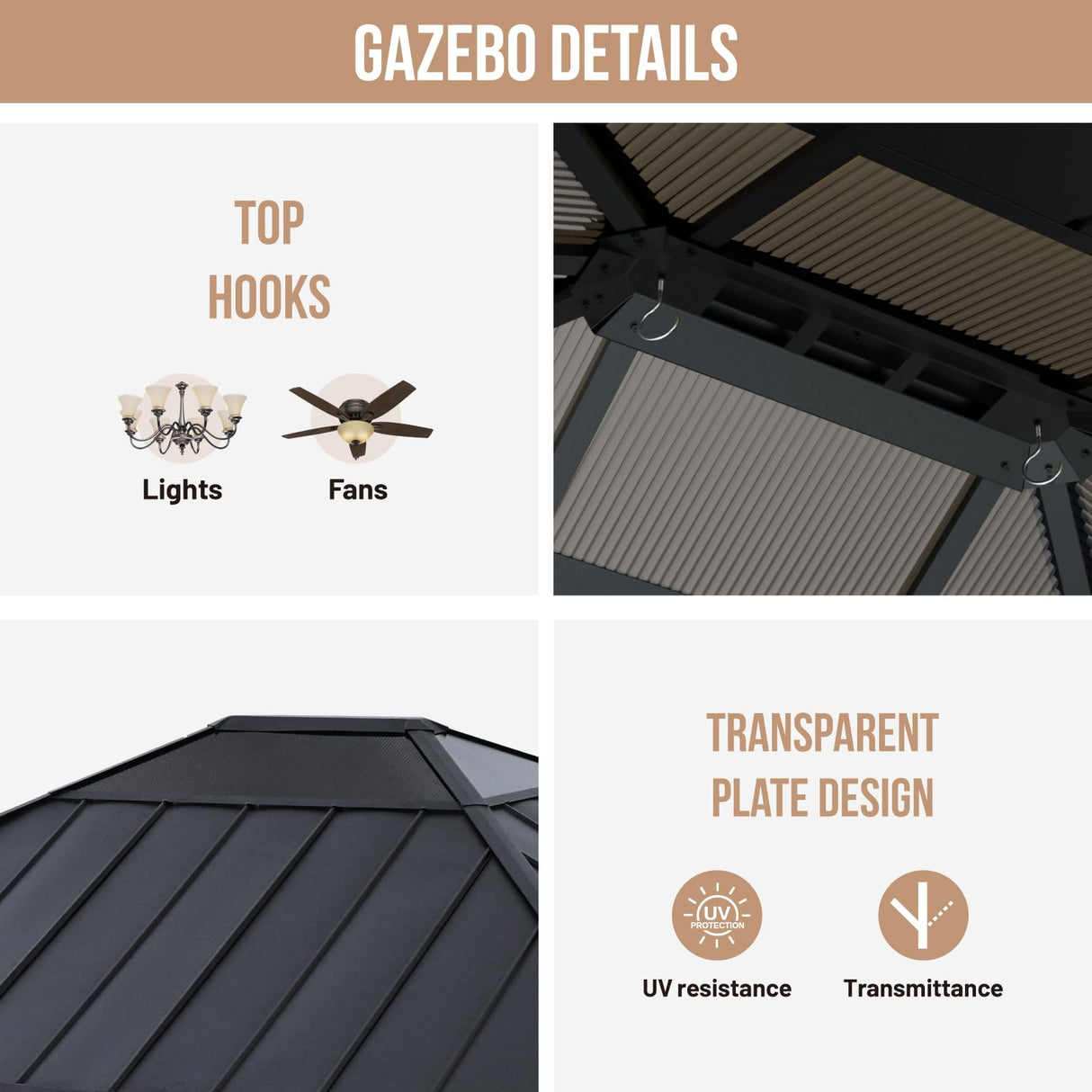 ABCCANOPY Wood Gazebo 11x13 - Outdoor Patio Wooden Gazebo with Hardtop Metal Roof for Garden, Backyard and Deck (Single Roof) ABCCANOPY