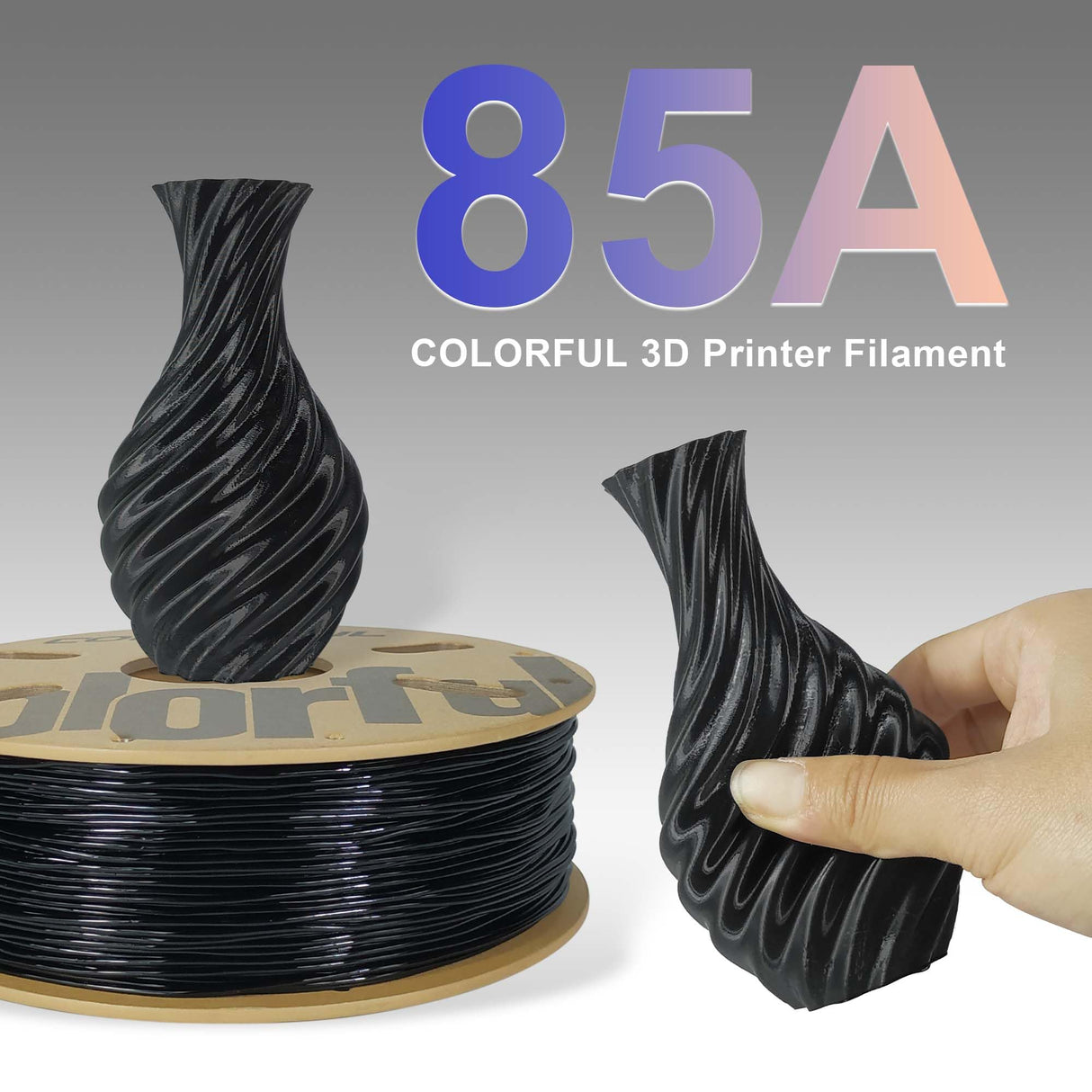 COLORFUL TPU Filament 1.75mm Black, 85A Soft 3D Printer Filament, Flexible TPU 3D Printing Filament, Dimensional Accuracy +/- 0.05 mm, 1kg Spool (2.2LB),Black colorful