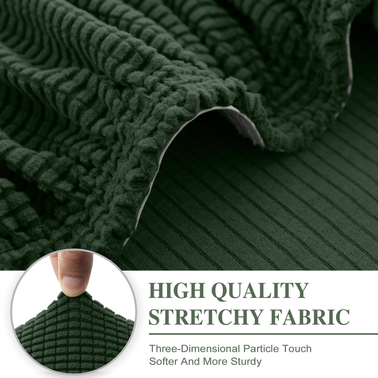 LA MEACK Couch Cushion Cover Chaise Lounge Cover Washable Separate Seat Chaise Couch Cover Stretch Sectional Sofa Slipcover(1 Piece for Chaise or Sofa 3-Seater, Green) LA MEACK