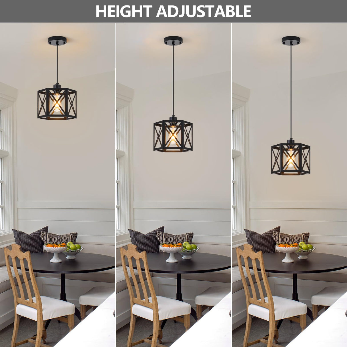 XSDeTu 2 Pack Farmhouse Pendant Lights, Modern Black Hanging Light Fixture with Hexagonal Cage, Industrial Metal Ceiling Lights, Adjustable Lantern Pendant Lighting for Kitchen Island Sink Hallway XSDeTu