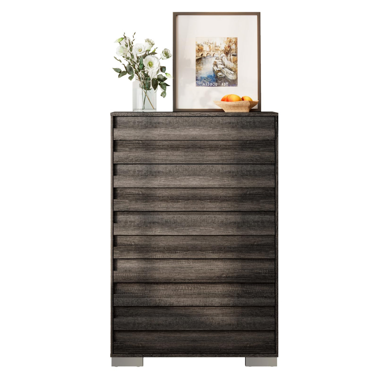 Albott Farmhouse 5 Drawers Dresser, Wood Rustic Chest of Drawers for Bedroom, Tall Dressers Organizer with Hidden Handles for Living Room, Hallway, Entryway, Rustic Grey Albott