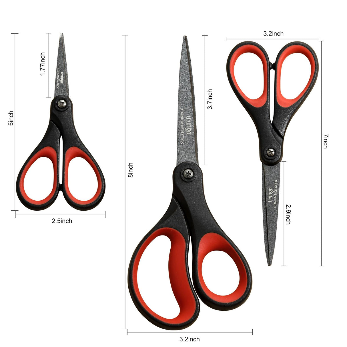 LIVINGO 3 Pack Titanium Scissors All Purpose - Non Stick Stainless Steel Sharp Scissors Set Heavy Duty for Office School Sewing Crafting Cutting Fabric Paper, Comfortable Grip, 5”, 7” & 8” LIVINGO