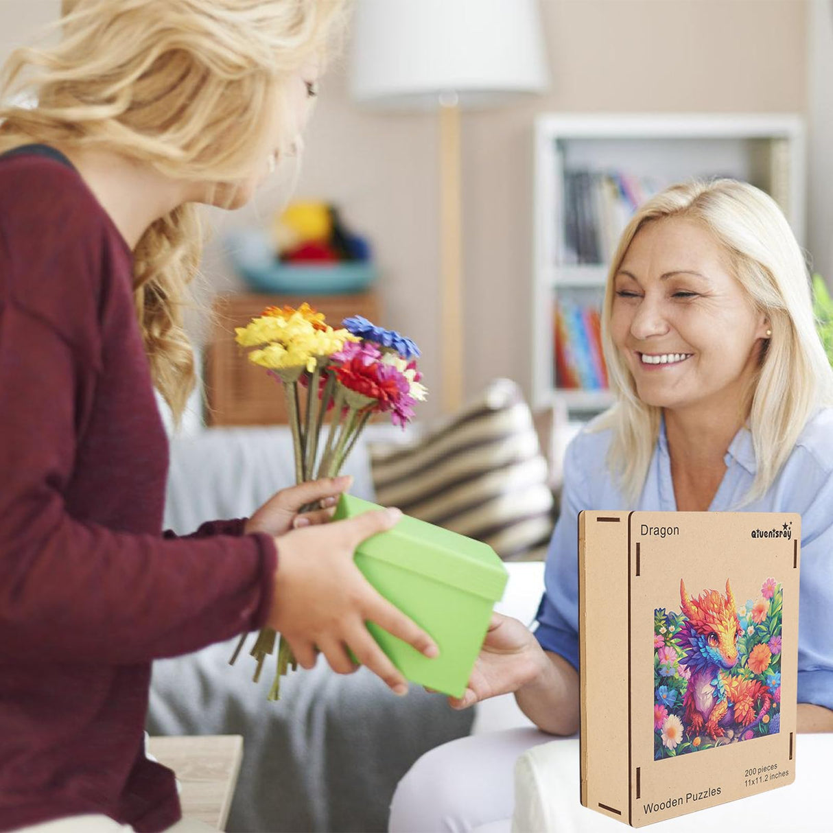 Qiuenisray Wooden Jigsaw Puzzles 500 pieces-Dragon,Medium,16.3x16.5in,Royal,Wooden Puzzles for Adults,Unique Shape Animal Adult Puzzles,Irregular Wood Puzzles Best Gift for Adults and Kids Family Game Qiuenisray