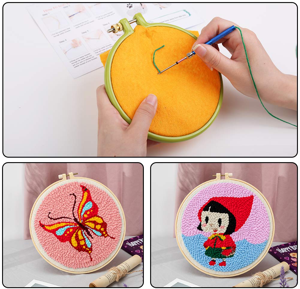 Punch Needle, 43 Pieces Punch Needle Tool and Instructions - Punch Needle Embroidery Kit with Embroidery Tools, Seam Ripper, Threader and Thimble, Needle Punch Kits for Beginners JNENERY