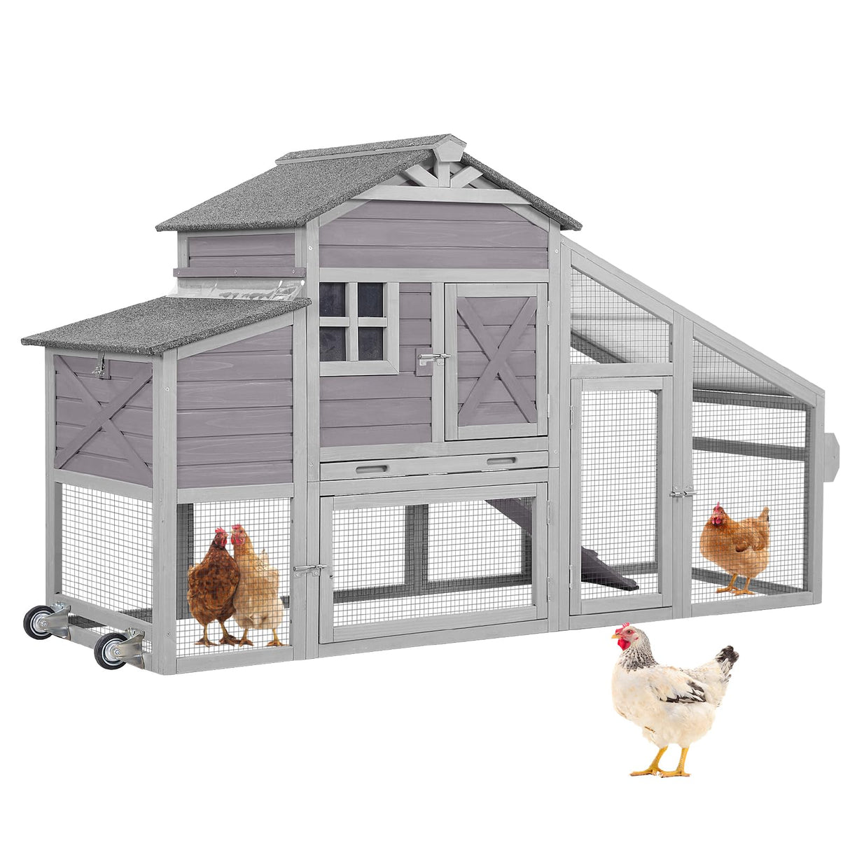 AIVITUVIN Chicken Coop with Nesting Box Mobile Chicken House on Wheels for 2-4 Chickens Rabbit Hutch Pull-Out Tray Wooden Poultry Cage Aivituvin