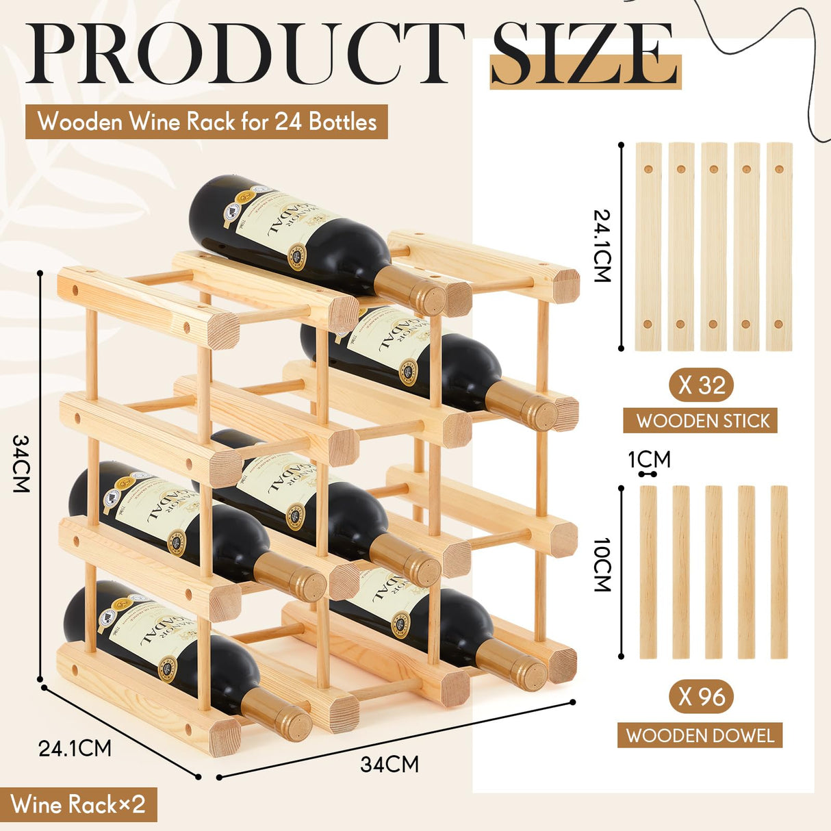 Juexica Wooden Wine Rack Stackable Modular Wine Storage for Inside Cabinet DIY Assembly Wood Wine Shelf Wine Bottle Organizer Insert for Home Cabinet Restaurants Bars Kitchen (24 Bottles) Juexica